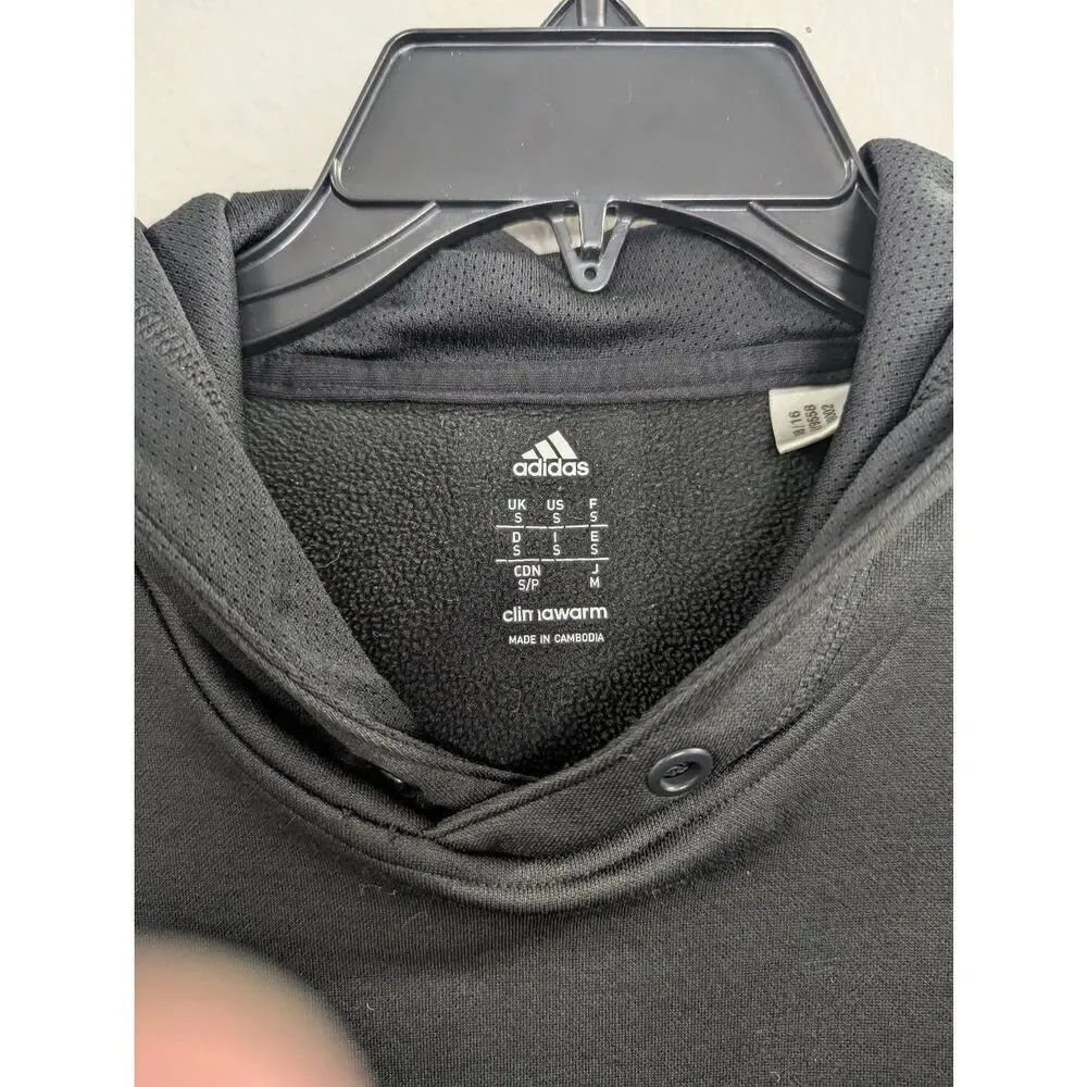 Adidas Climawarm solid black fleece lined fitness active hoodie top mens S